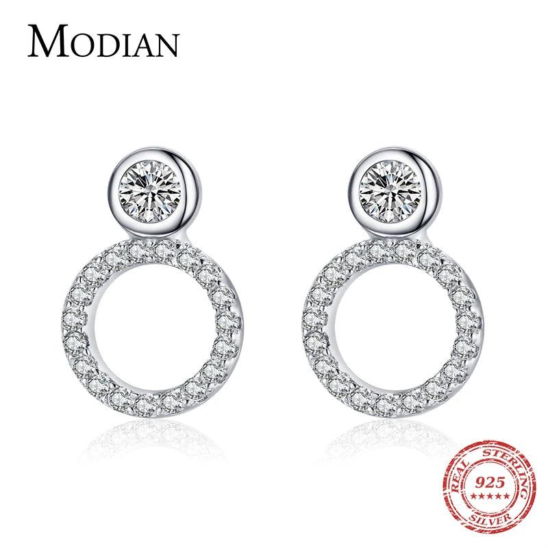925 Silver Geometric Round Stud Earrings CZ Wedding Jewelry