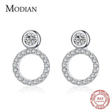 925 Silver Geometric Round Stud Earrings CZ Wedding Jewelry