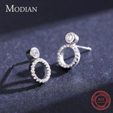 925 Silver Geometric Round Stud Earrings CZ Wedding Jewelry