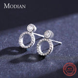 925 Silver Geometric Round Stud Earrings CZ Wedding Jewelry