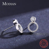 925 Silver Geometric Round Stud Earrings CZ Wedding Jewelry