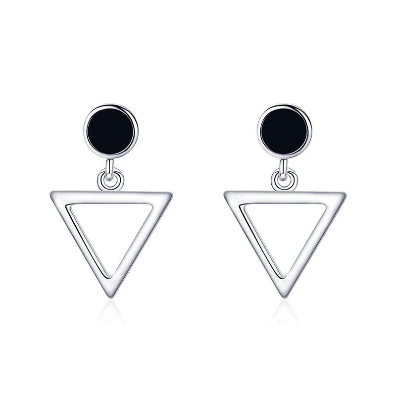 925 Silver Triangle Enamel Stud Earrings Rose Fine Jewelry