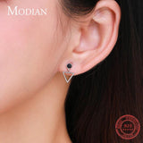 925 Silver Triangle Enamel Stud Earrings Rose Fine Jewelry