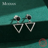 925 Silver Triangle Enamel Stud Earrings Rose Fine Jewelry