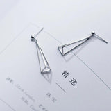 Romantic 3D Triangle Drop Earrings Charm 925 Sterling Silver Jewelry