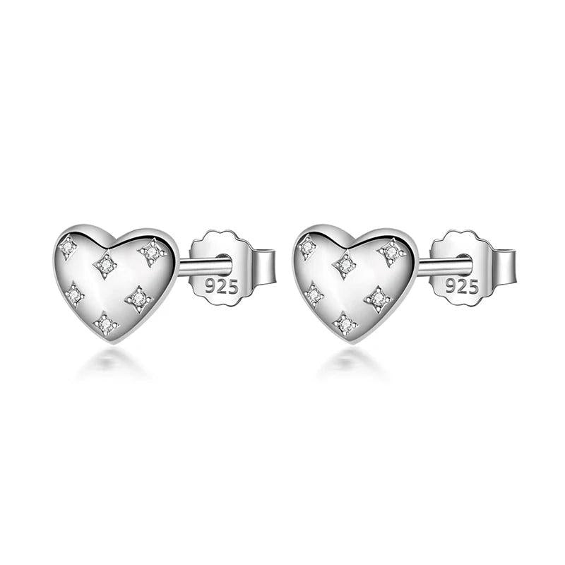 TrustDavis 925 Silver Heart CZ Stud Earrings Gift for Lady Girls DS3220
