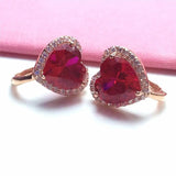 Crystal Ruby Heart Earrings 14K Rose Gold Plated