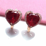 Crystal Ruby Heart Earrings 14K Rose Gold Plated