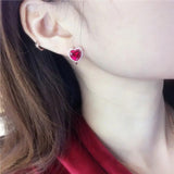 Crystal Ruby Heart Earrings 14K Rose Gold Plated
