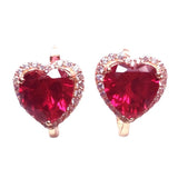 Crystal Ruby Heart Earrings 14K Rose Gold Plated