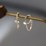 925 Silver Square Diamond Chain Hoop Earrings French Shine Sleep Aesthetics