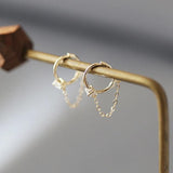 925 Silver Square Diamond Chain Hoop Earrings French Shine Sleep Aesthetics