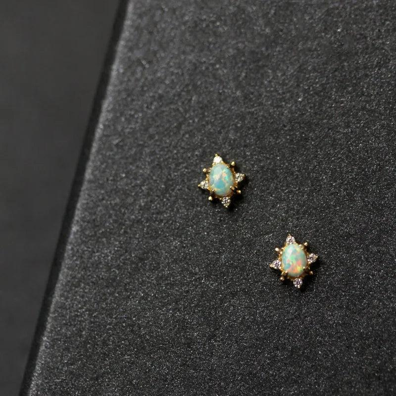 925 Sterling Silver Opal Stud Earring for Girls Zircon Mini Lady Women Jewelry
