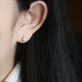 925 Sterling Silver Opal Stud Earring for Girls Zircon Mini Lady Women Jewelry