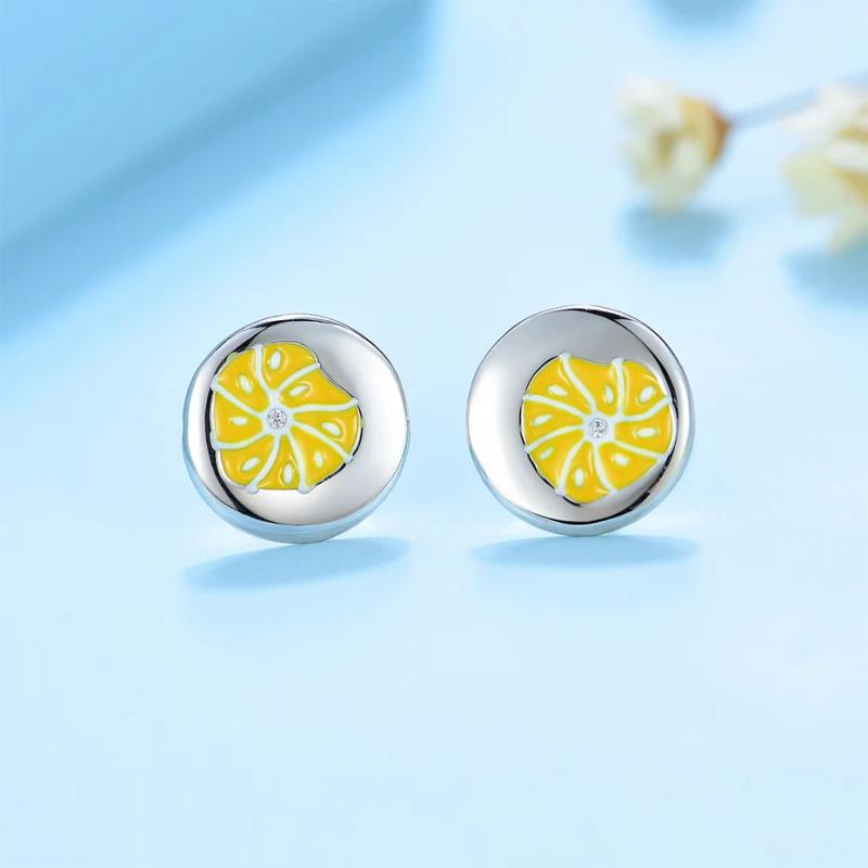 Kuololit Enamel Stud Earrings for Kids 925 Sterling Silver Zircon Orange