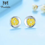 Kuololit Enamel Stud Earrings for Kids 925 Sterling Silver Zircon Orange