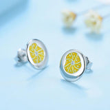 Kuololit Enamel Stud Earrings for Kids 925 Sterling Silver Zircon Orange