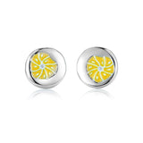 Kuololit Enamel Stud Earrings for Kids 925 Sterling Silver Zircon Orange