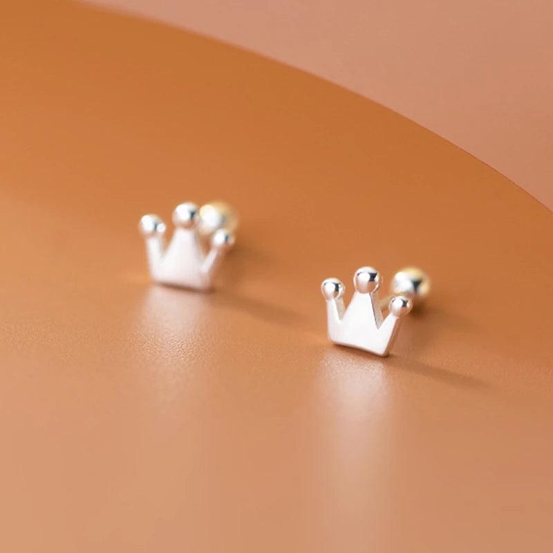 Crown Screw Back Earrings 925 Sterling Silver Small Ear Fine Jewelry