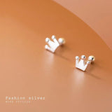 Crown Screw Back Earrings 925 Sterling Silver Small Ear Fine Jewelry