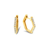 925 Silver Hexagon Hoop Earrings CZ Geometric Huggie