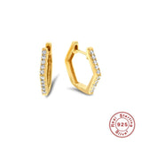 925 Silver Hexagon Hoop Earrings CZ Geometric Huggie