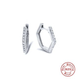 925 Silver Hexagon Hoop Earrings CZ Geometric Huggie