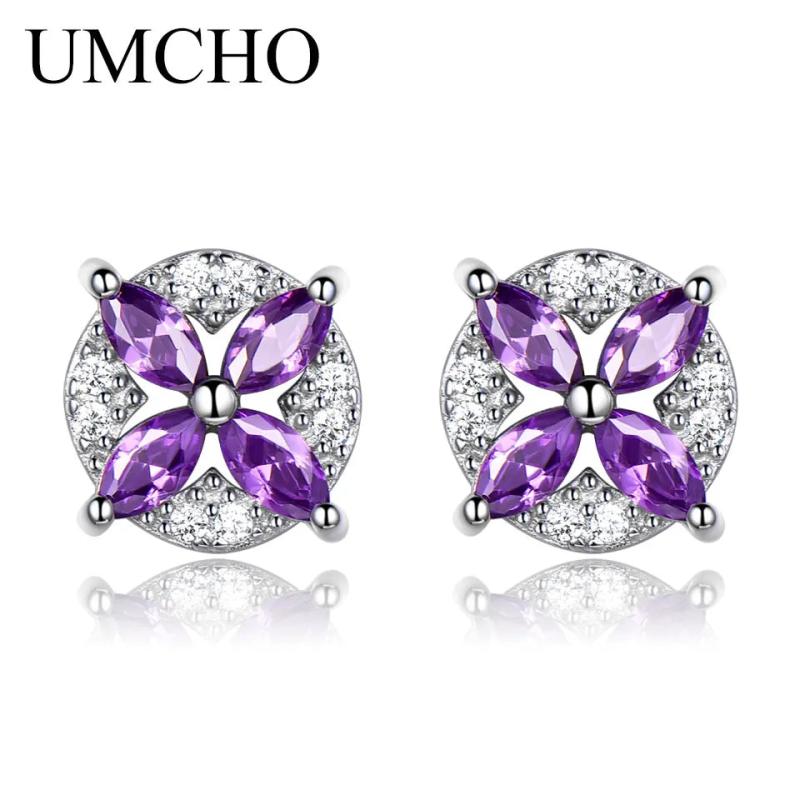 Nano Amethyst Stud Earrings 925 Sterling Silver Romantic Jewelry