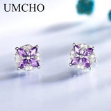 Nano Amethyst Stud Earrings 925 Sterling Silver Romantic Jewelry