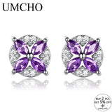 Nano Amethyst Stud Earrings 925 Sterling Silver Romantic Jewelry