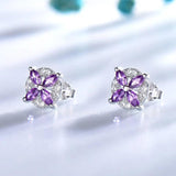 Nano Amethyst Stud Earrings 925 Sterling Silver Romantic Jewelry