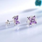 Nano Amethyst Stud Earrings 925 Sterling Silver Romantic Jewelry
