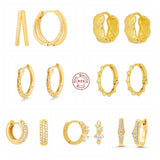 925 Silver Hoop Earrings CZ Bamboo Snake Twist Circle Huggie Earring