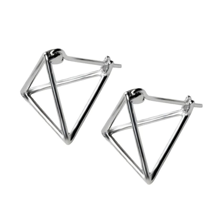925 Sterling Silver 3D Triangle Stud Earrings