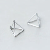 925 Sterling Silver 3D Triangle Stud Earrings