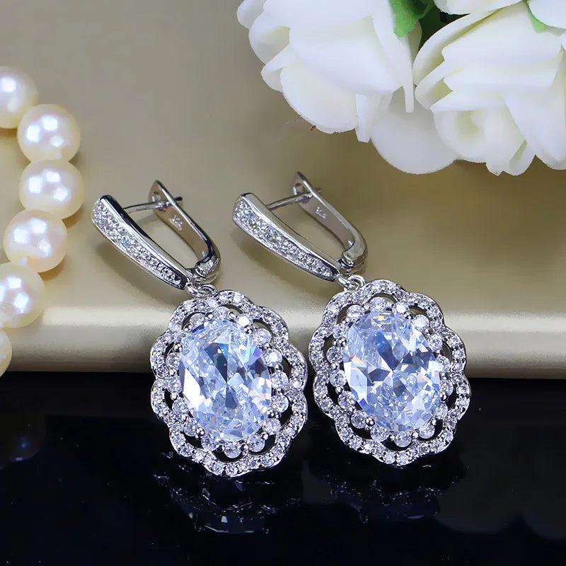 Garnet CZ Paved Silver Earrings Wedding Jewelry