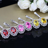 Garnet CZ Paved Silver Earrings Wedding Jewelry