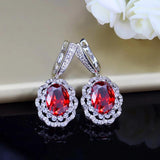 Garnet CZ Paved Silver Earrings Wedding Jewelry