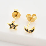925 Silver Four Moon Star Stud Earring Pink Turquoise Women Piercing