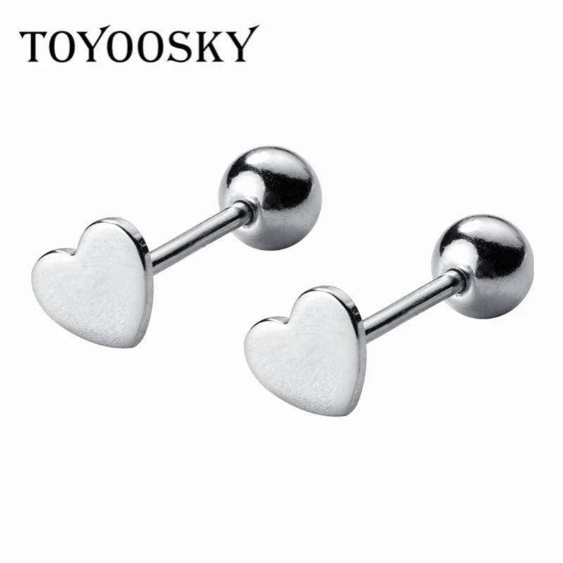 Small Heart 925 Sterling Silver Earrings Stud Screw Kids Baby Earrings