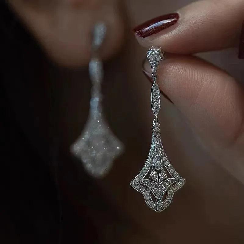 Vintage Dangle Earrings 925 Silver CZ Bridal Jewelry