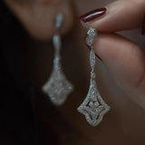 Vintage Dangle Earrings 925 Silver CZ Bridal Jewelry