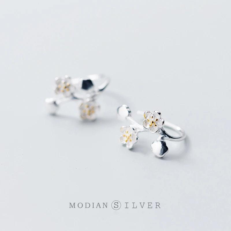 Plum Blossom Flower Drop Earrings 925 Sterling Silver Dangle Earrings