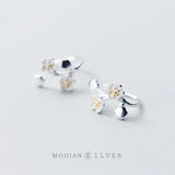 Plum Blossom Flower Drop Earrings 925 Sterling Silver Dangle Earrings