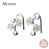 Plum Blossom Flower Drop Earrings 925 Sterling Silver Dangle Earrings