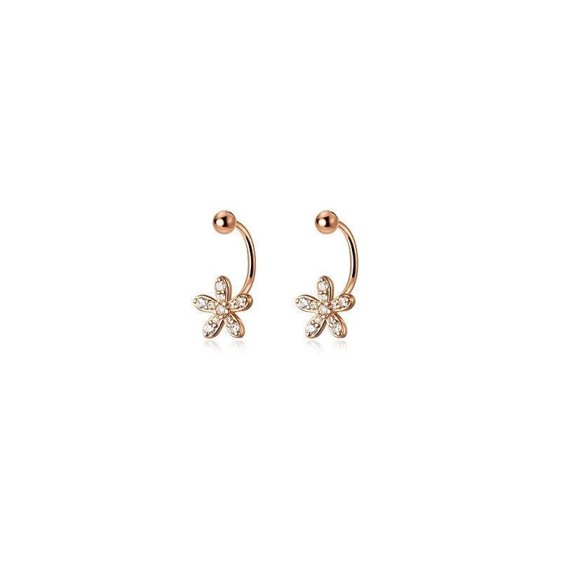 Flower Hook Stud Earrings 925 Sterling Silver Small Silver Earrings For Women