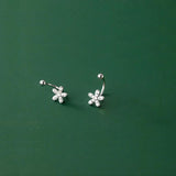 Flower Hook Stud Earrings 925 Sterling Silver Small Silver Earrings For Women