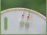 Natural Hetian Jade Round Earrings Chinese Style Gem Drop Earrings