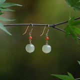 Natural Hetian Jade Round Earrings Chinese Style Gem Drop Earrings