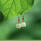Natural Hetian Jade Round Earrings Chinese Style Gem Drop Earrings
